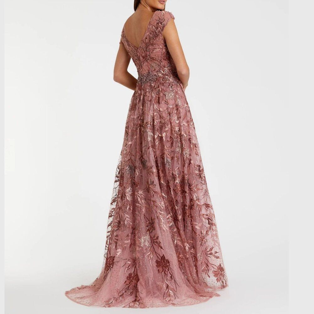 Mac Duggal 20263 Size 10 Pink Emery Floral Embroidered A-Line‎ Gown Maxi Dress - Picture 4 of 4